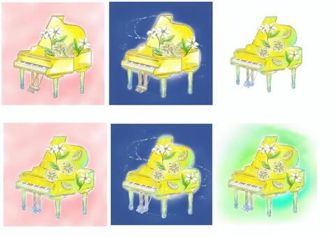 レモンピアノ二種類セット ピアノ,グランドピアノ,音楽,レモン,黄色,果物,爽やか,セット,手描き,背景のイラスト素材
