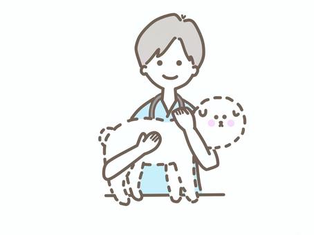 ビションフリーゼを保定する男性獣医師 動物,ペット,犬,猫,獣医,獣医師,治療,動物病院,かわいい,男性のイラスト素材
