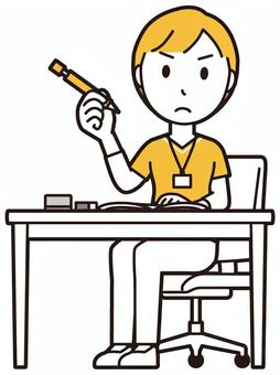  訪問看護師女性(黄)-162-全身 勉強,訪問看護師,看護師,女性,医療,病院,介護,ナース,在宅看護,クリニックのイラスト素材