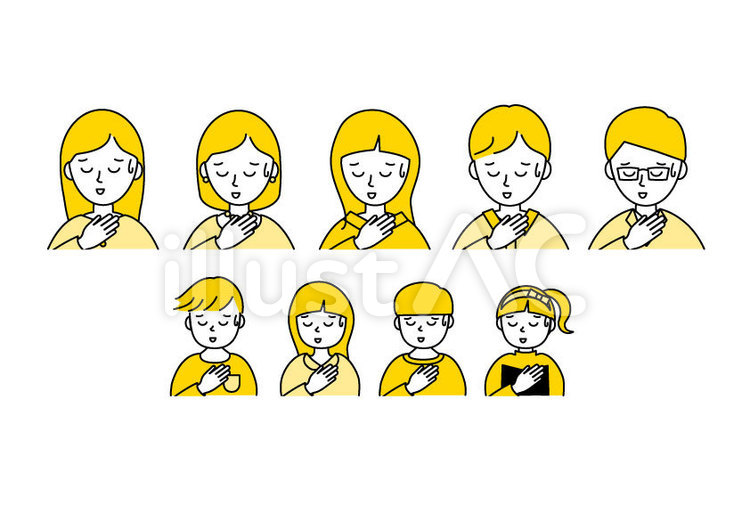 正面を向いた一安心した顔の人 人物,大人,子供のイラスト素材