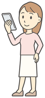  ロングヘア女性-490-全身 スマホ,女性,女の子,人物,かわいい,携帯電話,モバイル,アプリ,スマートフォン,見るのイラスト素材