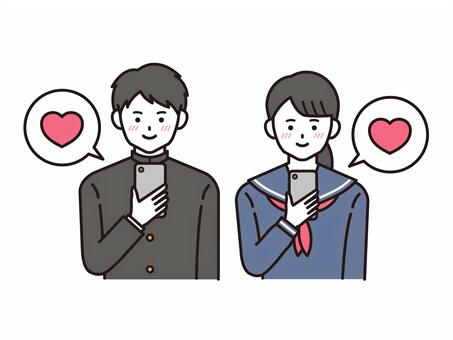 両想いの制服の学生A（カラー）2 学生,恋,恋愛,両想い,告白,恋人,カップル,ハート,照れる,嬉しいのイラスト素材