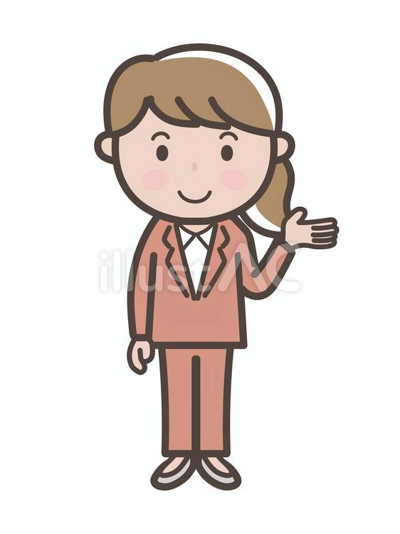 案内をするパンツスーツの女性会社員 説明,案内,紹介のイラスト素材