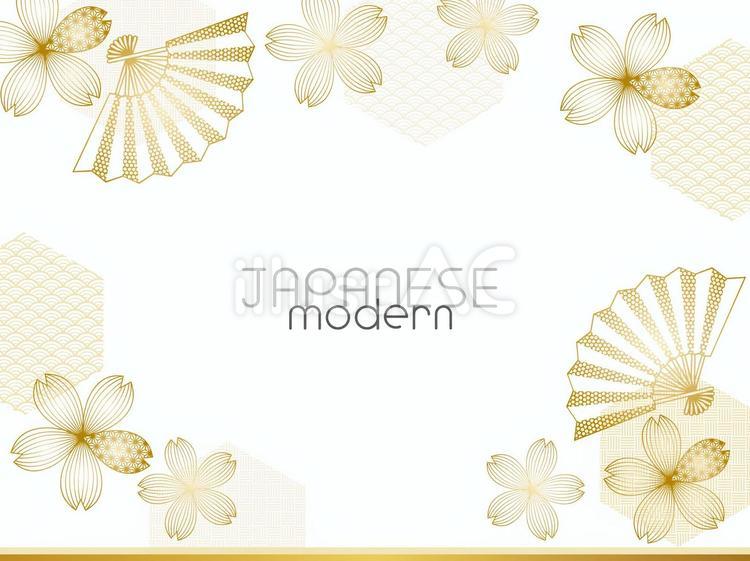 桜の花と扇子 和柄装飾の背景 桜,花,春のイラスト素材