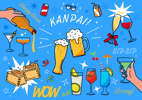 Illustration, hand drawn, beer, cheers, 