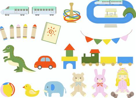 おもちゃセット おもちゃ,子ども,キッズ,保育園,幼稚園,かわいい,カラフル,乗り物,電車,新幹線のイラスト素材