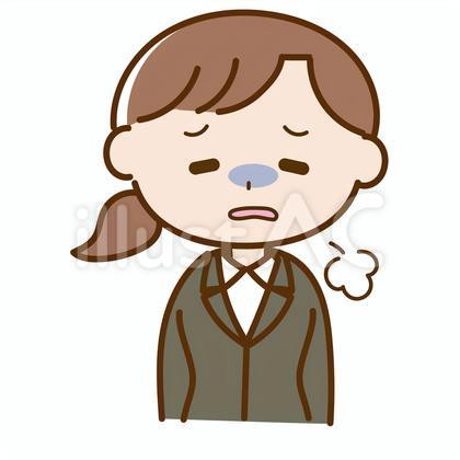 疲れてため息をついているスーツの女性