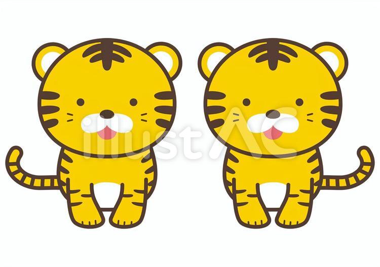 正座で挨拶をするトラさんペア 年賀状,寅年,寅のイラスト素材