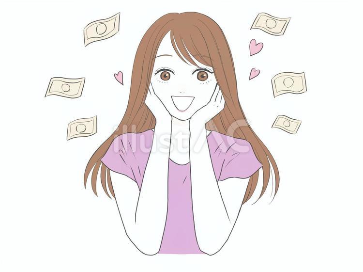 頬に両手を当てて喜ぶ女性（お金） お金持ち,女性,お金のイラスト素材