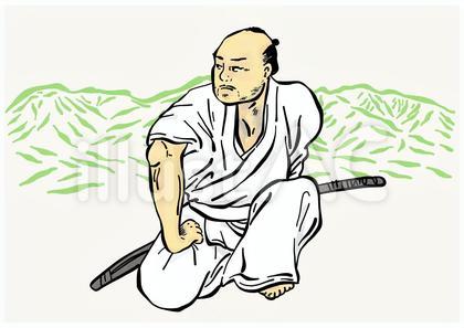 かっこいい筆タッチの国定忠治と赤城山