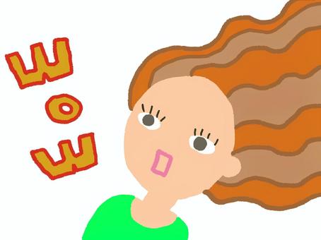 Wow 人,女性,女の子,髪の毛,ウェビーヘア,ロングヘア,びっくり,ワオ,驚く,かわいいのイラスト素材