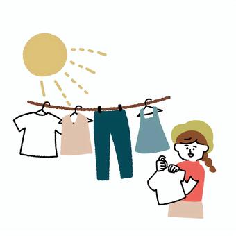 Woman drying the laundry, JPG, PNG and AI Woman drying the laundry, hand drawn, female, household chores, JPG, PNG and AI