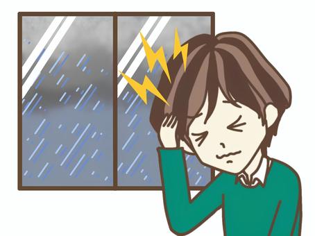 A woman suffering from a headache due to rain such as the rainy season_green, JPG and PNG A woman suffering from a headache due to rain such as the rainy season_green, rainy season, rain, atmospheric pressure, JPG and PNG