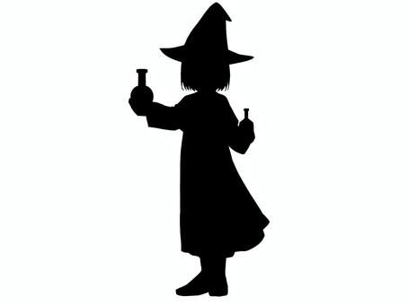ポーションの瓶を持つ魔女のシルエット 魔女,シルエット,立ち絵,女の子,少女,trpg,全身,人物,黒,ハロウィンのイラスト素材