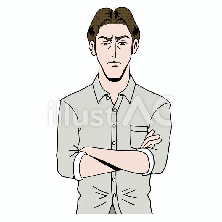 アメコミタッチの腕組みしている白人 人物,仕事,男性のイラスト素材