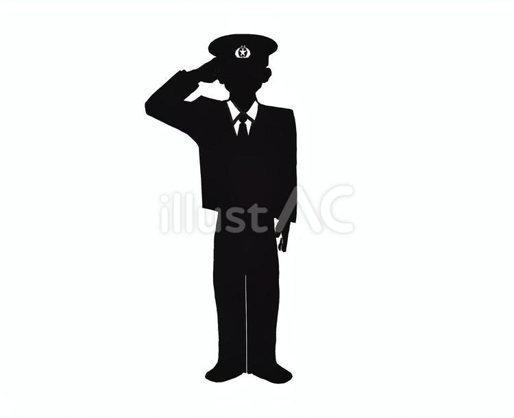 敬礼する男性警察官(シルエット) 警察官,男性,敬礼のイラスト素材