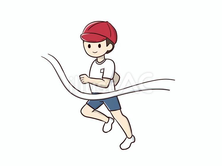徒競走でゴールした男の子のイラスト 徒競走,運動会,一位のイラスト素材