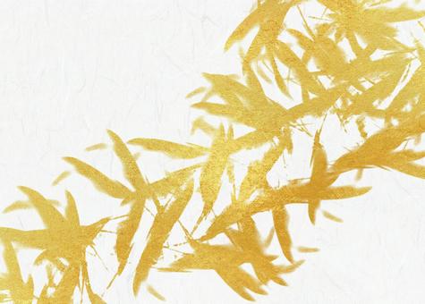 金色の葉の和風背景 背景,葉,和風,和紙,白色,金色,金箔,笹の葉,竹,シルエットのイラスト素材