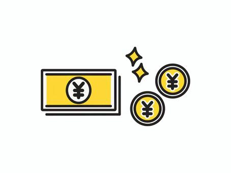 お金のアイコンセット 硬貨,コイン,紙幣,資産,貯蓄,お金,日本円,円マーク,所得,月給のイラスト素材