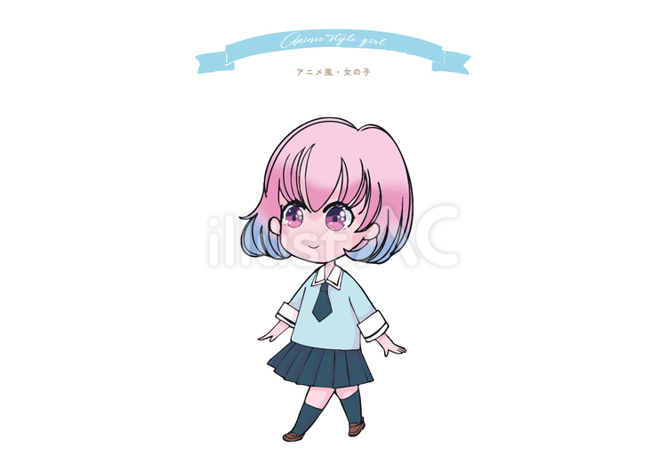 アニメ風　女子学生　歩く 女子学生,アニメ,かわいいのイラスト素材