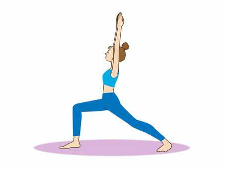 ヨガ　ウォーリア1 ヨガ,ウォーリア1,戦士のポーズ,女性,フィットネス,インストラクター,運動,健康,ブルー,ヨガウェアのイラスト素材