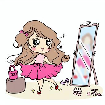 ぶりっ子　靴を試着する女子 試着,靴,コーディネート,選ぶ,迷う,履き物,履く,女性,女子,フィッティングのイラスト素材