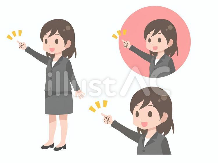 指さしをするスーツの女性 女の子,女性,人物のイラスト素材