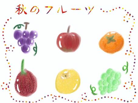 秋のフルーツ フルーツ,りんご,ぶどう,梨,柿のイラスト素材