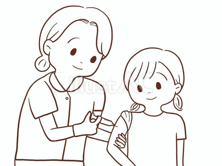 注射を受ける女の子(色・マスクなし) 女性,看護師,医療のイラスト素材