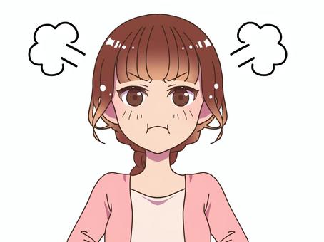 不機嫌女子 - プンスカ 女の子,女,キャラクター,ミニキャラ,sdキャラ,茶髪,かわいい,不機嫌,怒る,怒りのイラスト素材