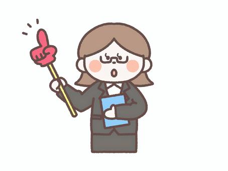 指示棒で説明するスーツを着た女の人 指示棒,指差し棒,説明,提案,注目,発表,プレゼン,スーツ,先生,話すのイラスト素材