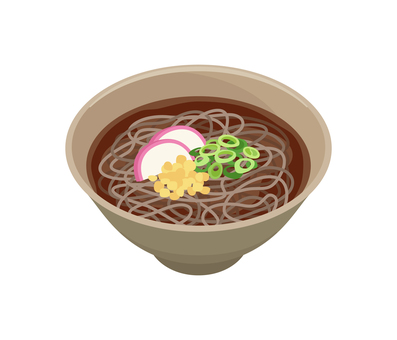 そば,フラットイラスト そば,蕎麦,かまぼこ,ネギ,天かす,汁物,麺類,シンプル,ベクター,アイコンのイラスト素材