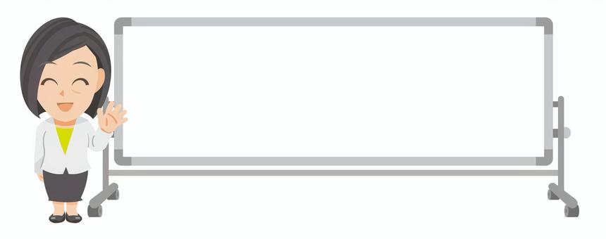 白板傍で手を振る年配ビジネス女性のSD① 先生,教師,教員,指導員,スーツ,仕事着,ビジネス,会社,手を振る,バイバイのイラスト素材