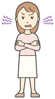  ロングヘア女性-145-全身 腕組み,怒る,女性,女の子,人物,かわいい,怒り,キレる,ムカつく,喧嘩のイラスト素材