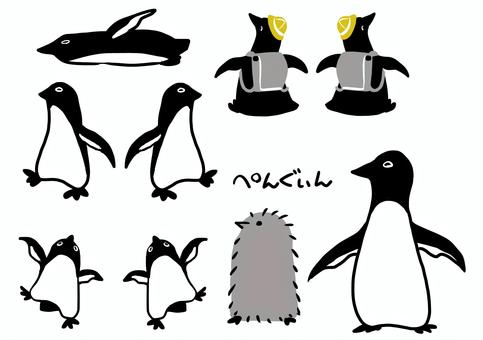 ペンギン ペンギン,入学式,動物,動物園,水族館,アデリーペンギン,モノクロ,シンプル,キャラクター,ミニキャラのイラスト素材