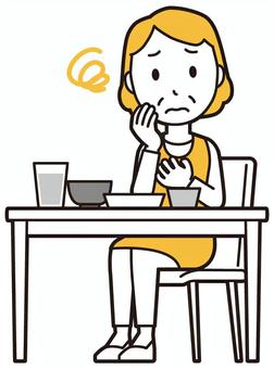  エプロンおばちゃん(黄)-193-全身 胃もたれ,おばちゃん,エプロン,お母さん,ママ,中年,おばさん,主婦,人物,かわいいのイラスト素材