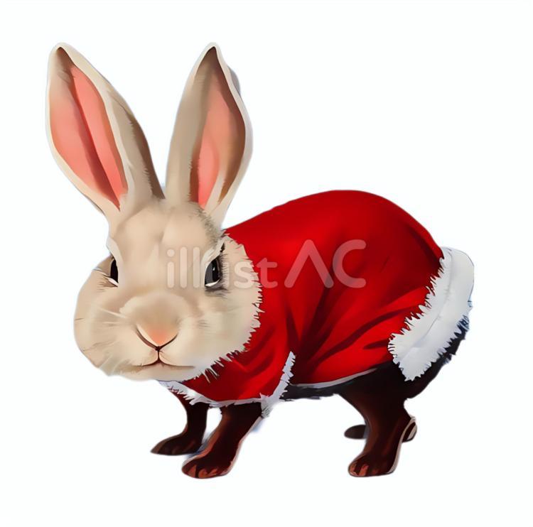 サンタの格好したうさぎ うさぎ,サンタクロース,クリスマスのイラスト素材