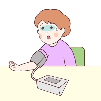 血圧測定の数値が悪い女性 上半身,血圧,血圧計,健康,診断,管理,測る,測定,セルフ,チェックのイラスト素材