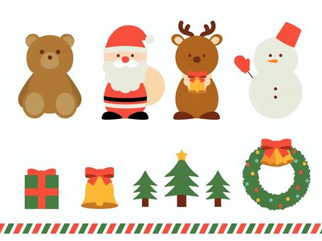 クリスマス サンタ,くま,トナカイ,雪だるま,プレゼント,鈴,ツリー,木,リース,12月のイラスト素材