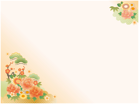 華やか和風フレーム② 和風,和柄,背景,フレーム,枠,飾り枠,お正月,1月,縁起物,かわいいのイラスト素材