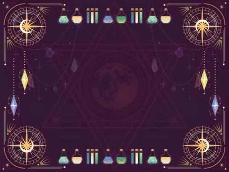 魔法道具フレーム背景3 魔法,魔法道具,ポーション,月,星,不思議,ミステリアス,神秘的,デザイン,詰め合わせのイラスト素材