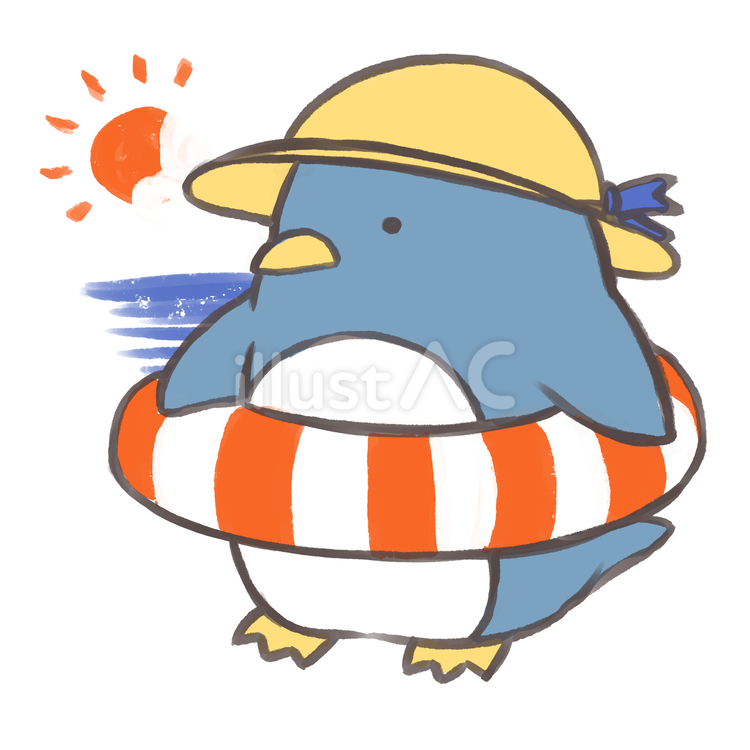 夏のペンギン背景付き ペンギン,動物,浮き輪のイラスト素材