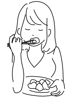 箸の持ち方がおかしい女性　線画 マナー,箸,変,女性,食事,正面,線画のイラスト素材