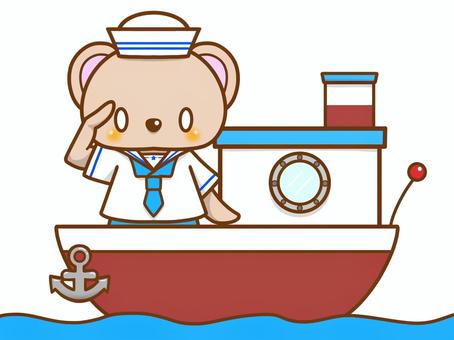 水兵さん 水兵さん 水兵,セーラー服,くま,動物,船,錨,敬礼,海,海上,夏のイラスト素材