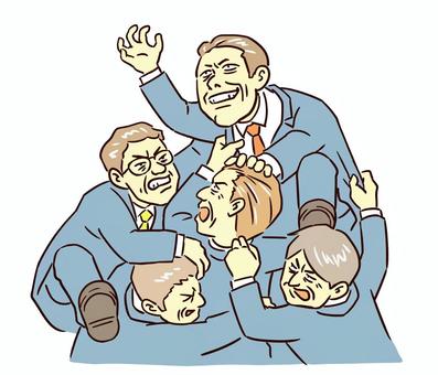 揉み合い上を目指すスーツの男性 権力争い,トップ争い,男性,おじさん,中高年,争い,イメージ,揉み合い,もみくちゃ,スーツのイラスト素材
