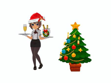 クリスマスパーティーのワインサンタガール クリスマス,サンタ,サンタガール,サンタクロース,パーティー,クリスマスツリー,ツリー,クリスマスリース,クリスマスオーナメント,リースのイラスト素材