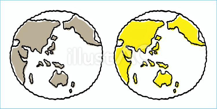 ゆるい線描きの地球　B 世界地図,日本,地球儀のイラスト素材