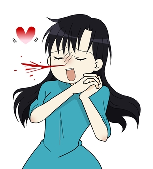 興奮して鼻血を出す女性 人物,興奮,ハート,鼻血,ウットリ,赤面,嬉しい,笑顔,満足,ドキドキのイラスト素材