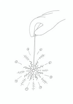 線香花火塗り絵 線香花火,塗り絵,線画,夏,夏の思い出,夜空,花火,祭り,和風,日本の夏のイラスト素材