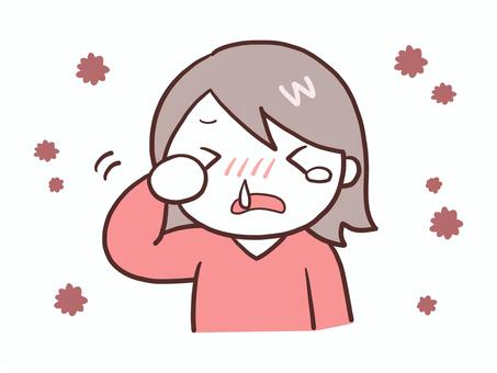 Woman rubbing her eyes (pink/brown), runny nose, tears, hay fever, JPG, PNG and AI